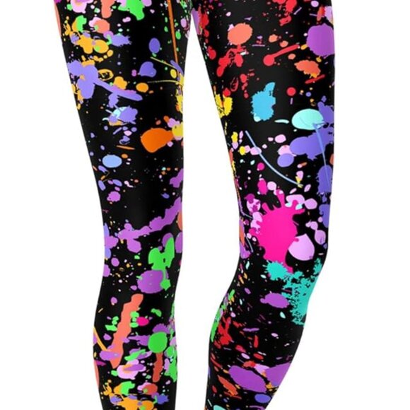 Pants - Women's Neon 80s Splash Printed Stretchy Soft Leggings for Workout & Casual